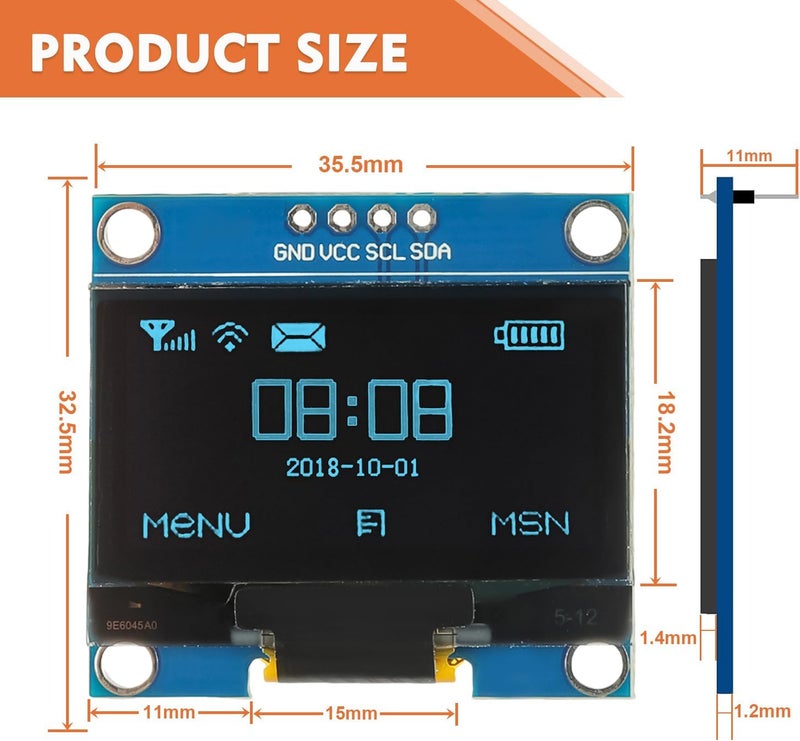 JAMHER 1.3 Inch I2C IIC OLED Display Module 128x64 Pixel Mini Self-Luminous Display Screen Board for Arduino Projects Raspberry Pi with Wire(5Pack Blue) - Image 3